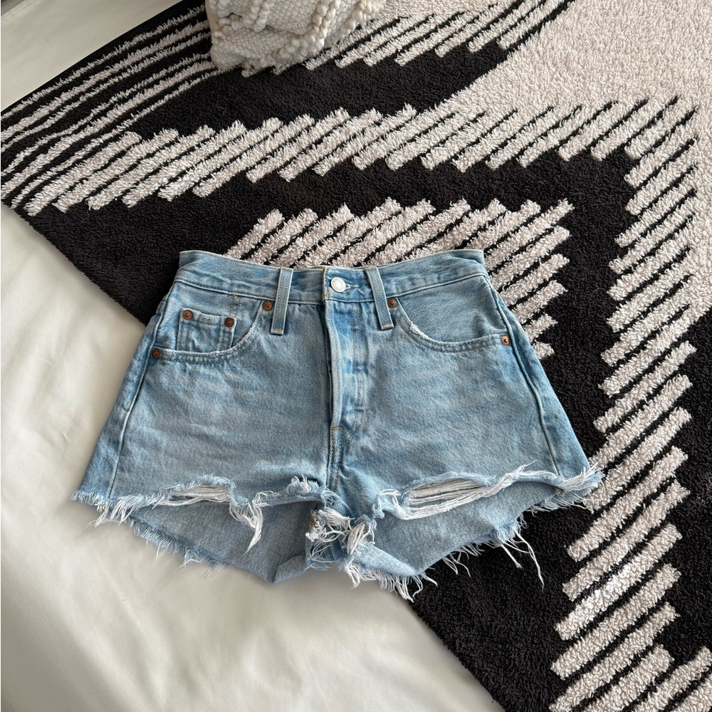 Levi's 501 Light Blue Distressed Jean Shorts